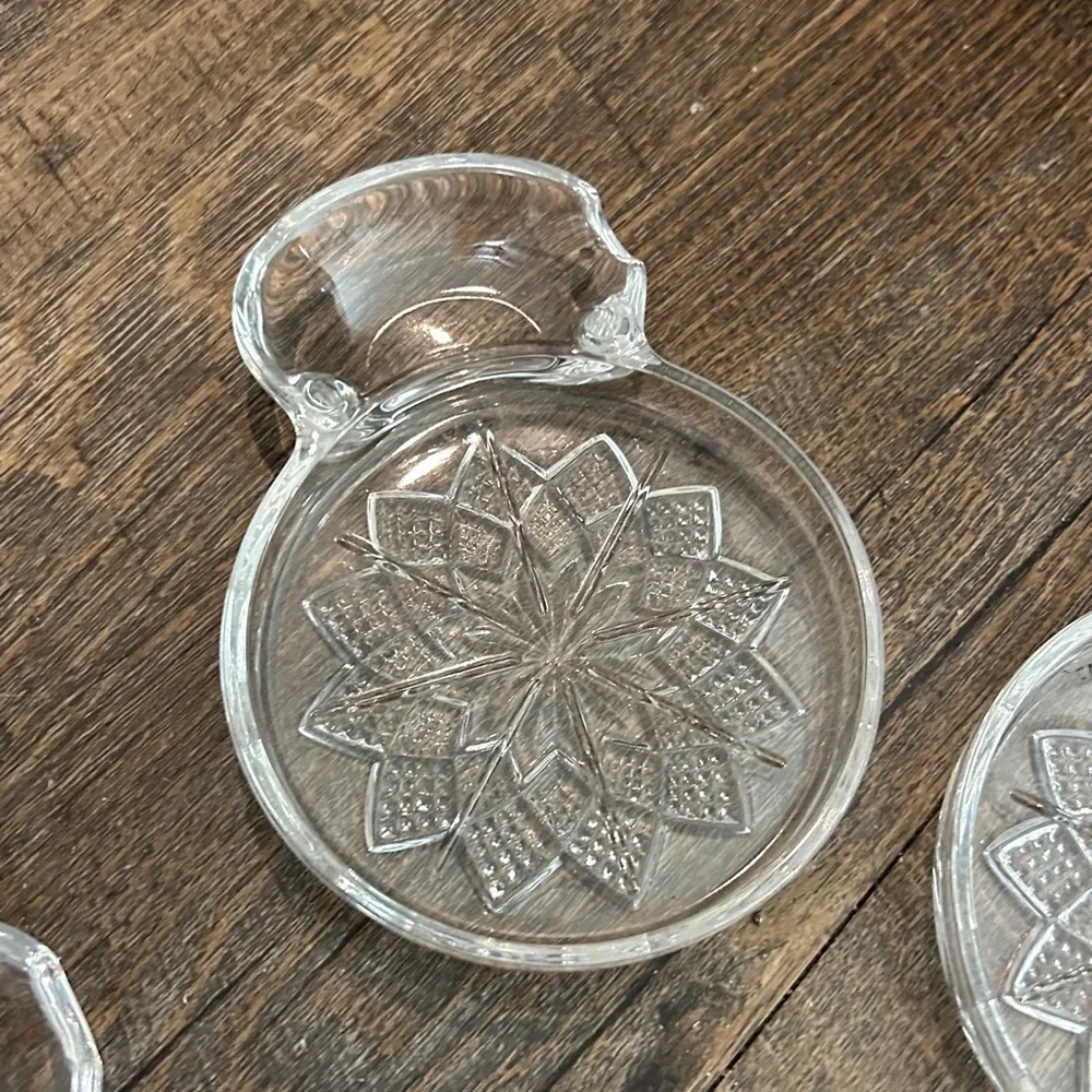 Fostoria Glass SIP & SMOKE Ashtray/Spoon rest Coaster Set‎ of 4 Vintage
